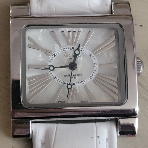 Activa Watch White Rectangular dial Y2K style original cloth band Swiss parts - Picture 1 of 10